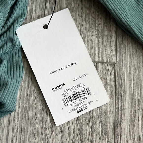 NWT Nine West Green Petite Elbow-Sleeve Ruched Asymmetrical Top S - Picture 6 of 10